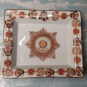 Gorgeous Tozai Home Rectangular Decorative Plate 8"x7". Gold rimmed and colorful